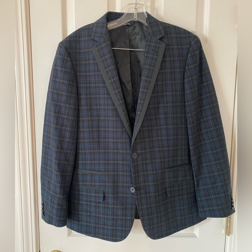 Rock & Republic Men's Plaid Sportcoat, Blue/Black, Size 38 Reg